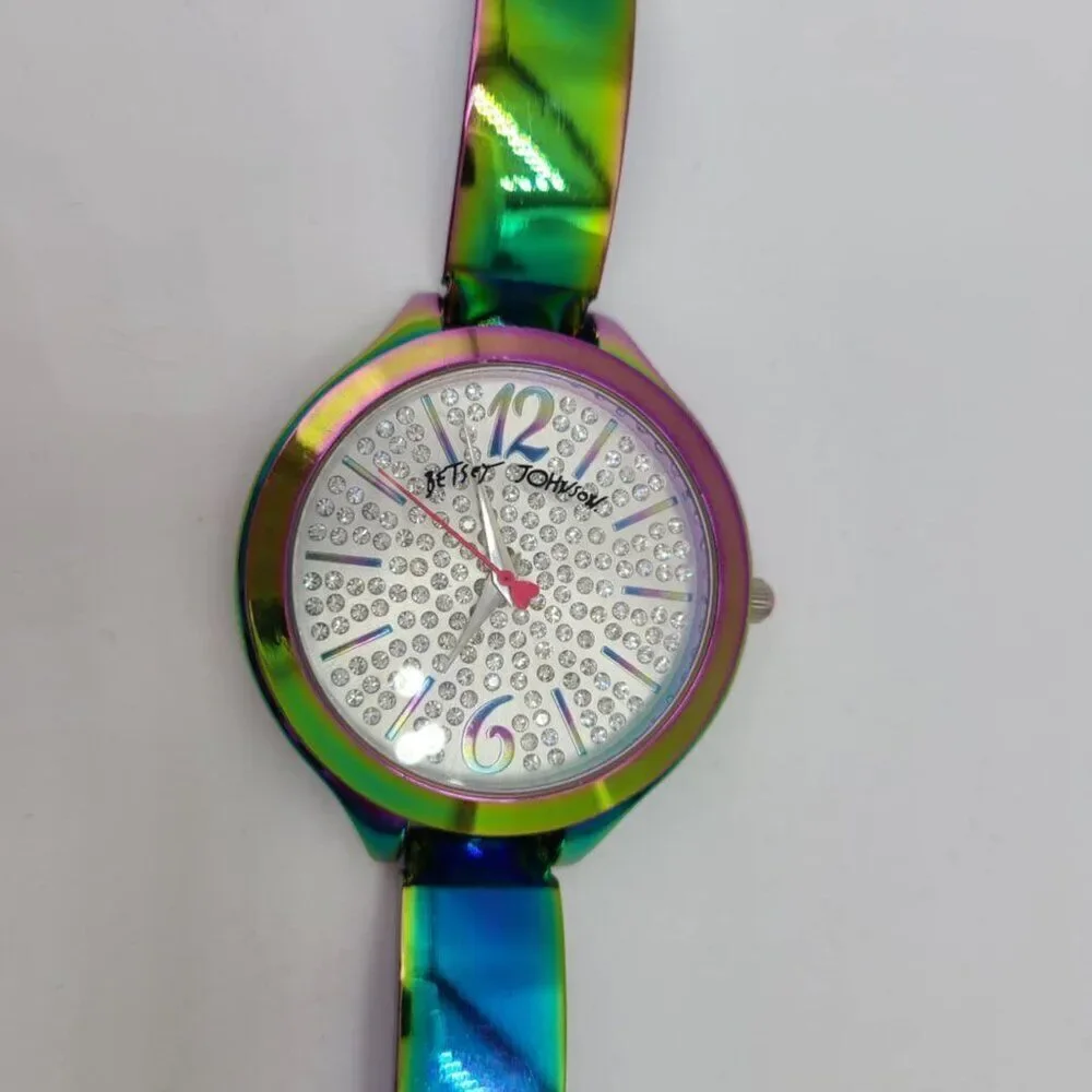 Betsey Johnson Iridescent Watch with Pave Crystal Face
